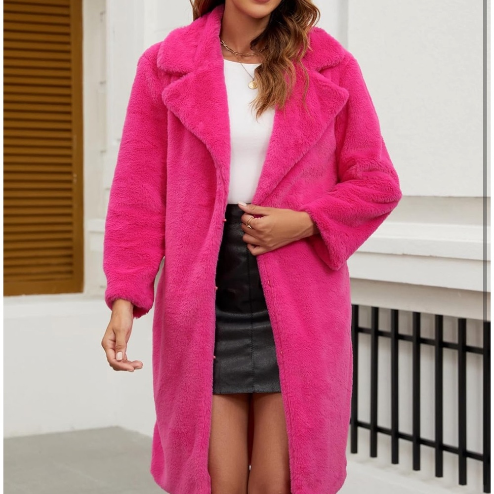 pink Women Winter Faux Fuzzy Jacket Coat Fleece rose pink Sherpa Jacket Overs…